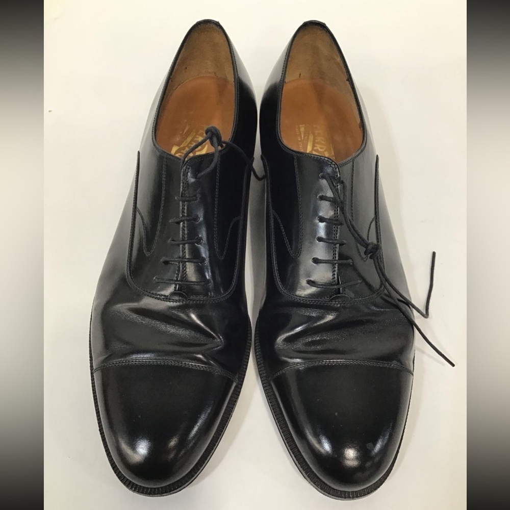Men’s Salvatore Ferragamo Black Leather Lace-up Captoe Oxfords Size 11D